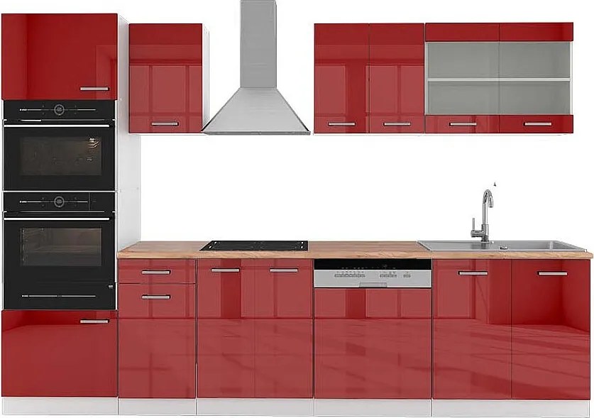 Aneks kuchenny czerwony wysoki połysk/biały 300x60x81.6 r-line