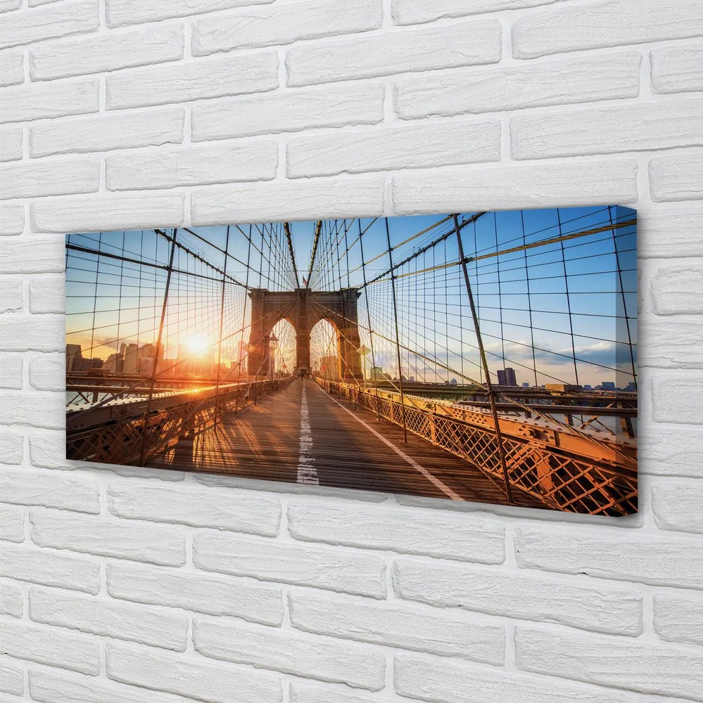 Obraz drukowany na płótnie Świt nad Mostem i Drapaczami Chmur