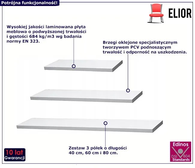 Zestaw 3 białych półek ściennych Artela