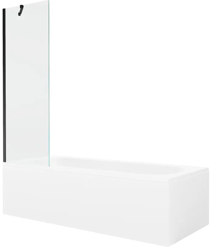 Mexen Vega wanna prostokątna 180 x 80 cm z obudową i parawanem 1-skrzydłowym 60 cm, transparent, czarny - 550118080X9506000070