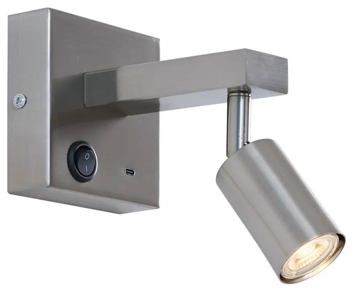 Nowoczesny stalowy Kinkiet / Lampa scienna z USB-C z możliwością regulacji - Rex Nowoczesny Oswietlenie wewnetrzne