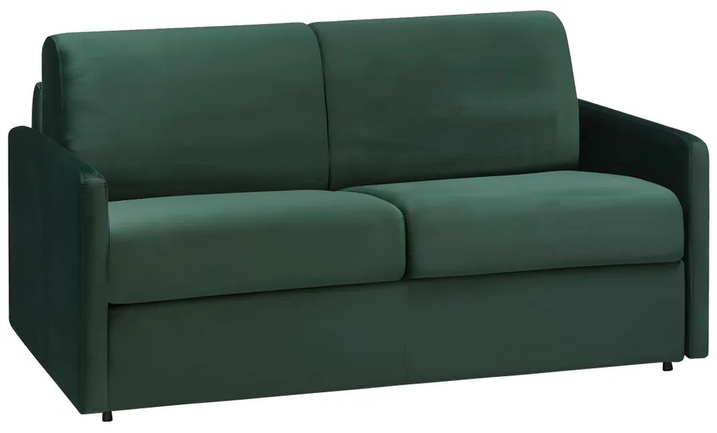 Kanapa 2-osobowa rozkładana z weluru CALIFE - Kolor zielony - Łóżko 120  cm - Materac 14 cm