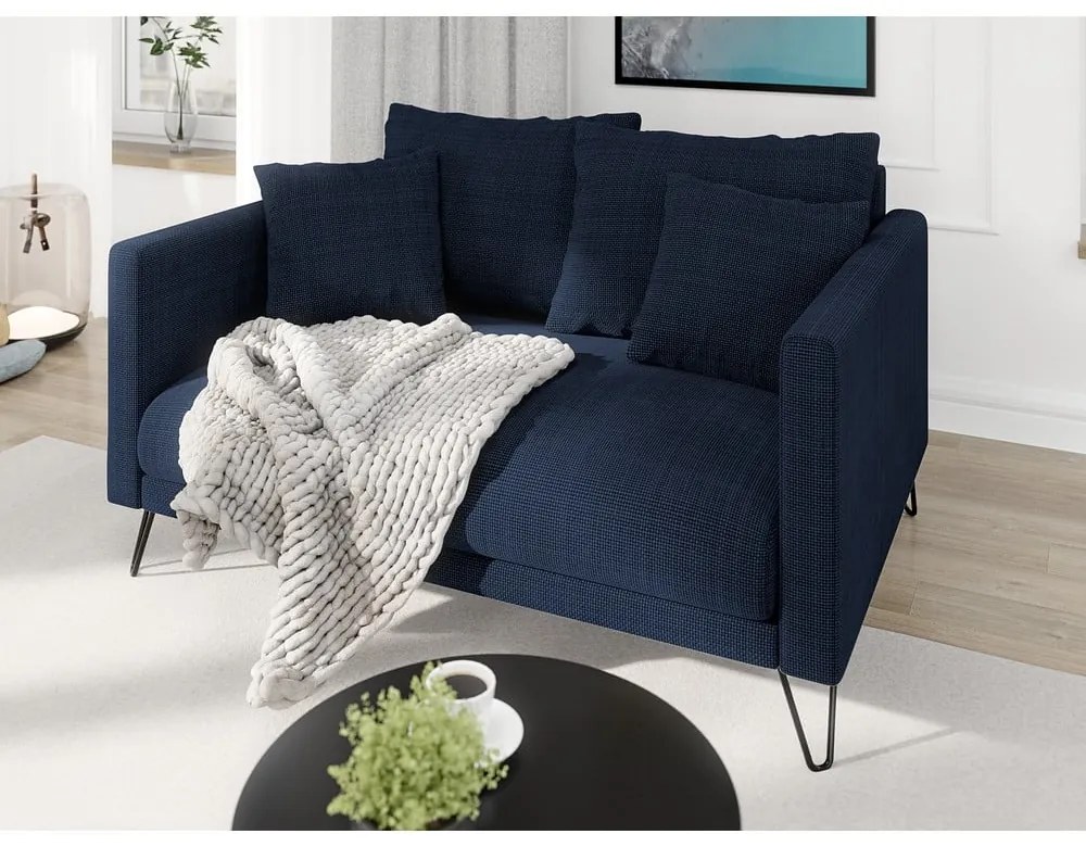 Ciemnoniebieska sofa z tkaniny szenilowej 140 cm Freya – Ropez
