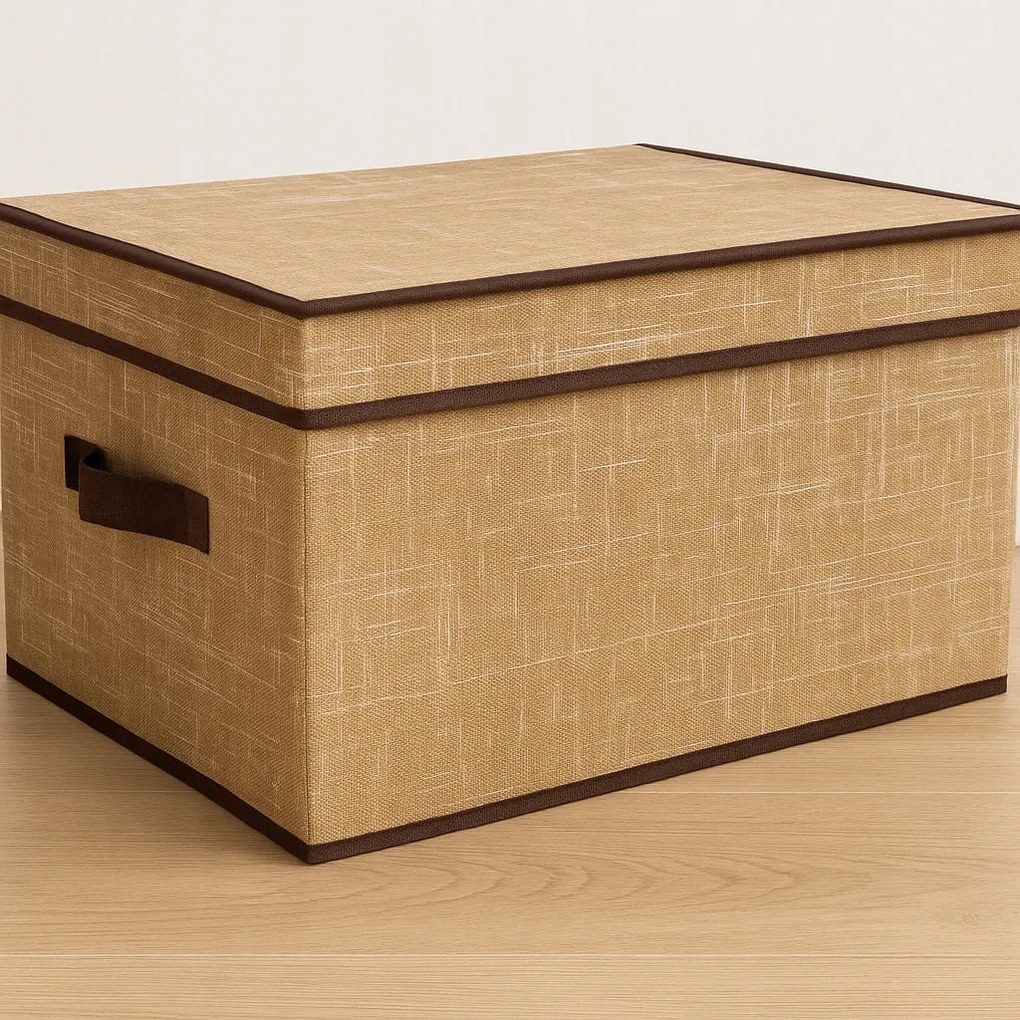 Organizer Tekstylny Brązowy Pudełko z Pokrywą 40x30x25cm do Szafy Garderoby