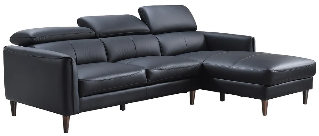 Kanapa narożna prawostronna z czarnej skóry bawolej - SALVI