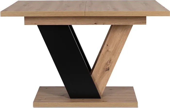 Zestaw Stół Prostokątny Rozkładany CLARK 120-160 cm Dąb Artisan/Czarny i 4 Krzesła Tapicerowane do Salonu RODRI Beżowe Welurowe