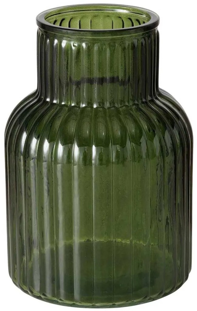 Wazon szklany RELEA, zielony, ryflowane szkło, 20 cm