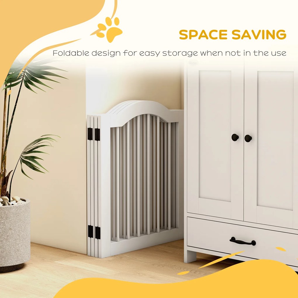 PawHut Składana bramka dla psów 5 paneli elastyczna drewniana biała 2545x295x61 cm | Aosom PL