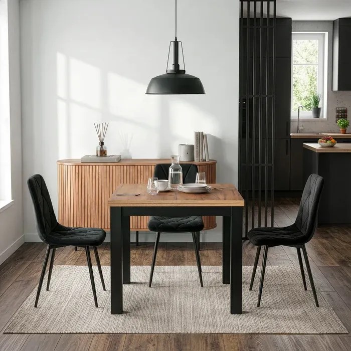 Stół Kwadratowy Rozkładany MAX 80-160 cm Dąb Craft/Czarny Loft