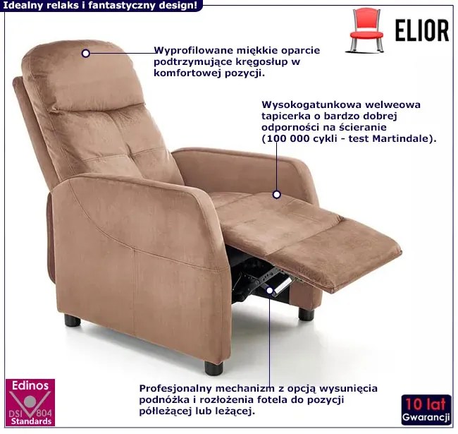 Beżowy rozkładany fotel wypoczynkowy - Erto 3X