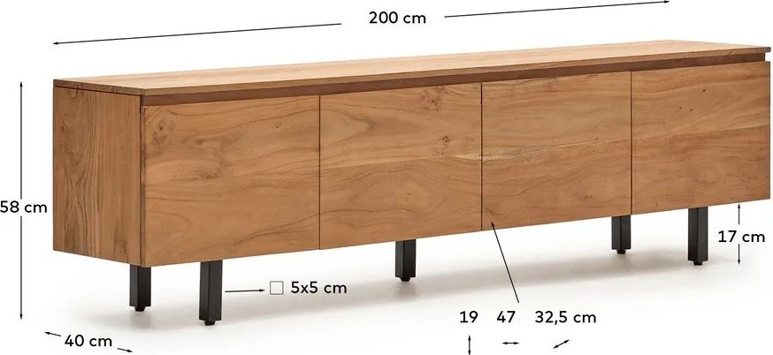 Szafka pod TV z litego drewna akacjowego w naturalnym kolorze 200x58x40 cm Uxue – Kave Home
