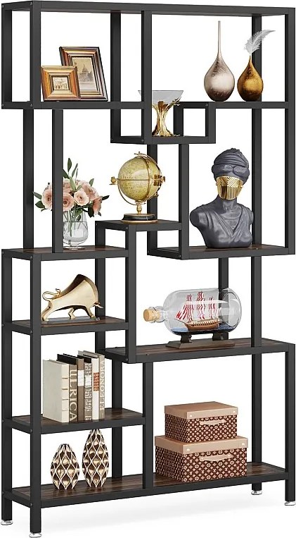 Regał industrialny 7-poziomowy, wysokość 180 cm, otwarta półka do przechowywania z metalową ramą