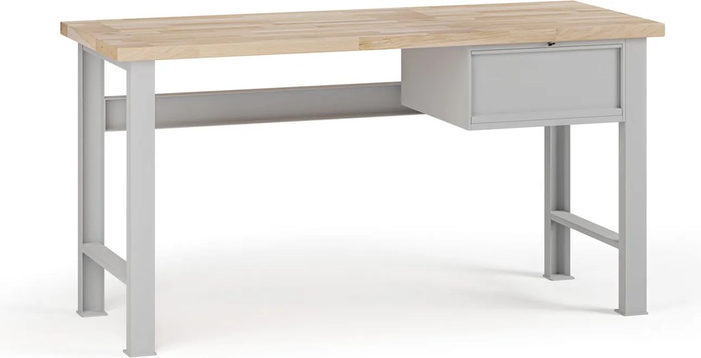 Stół warsztatowy G7, blat bukowy, 1700 x 685 x 840 mm, 1x kontener, 1x szuflada, szary