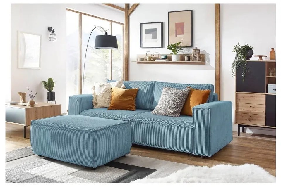 Miętowa sztruksowa rozkładana/ze schowkiem sofa 245 cm Nihad – Bobochic Paris