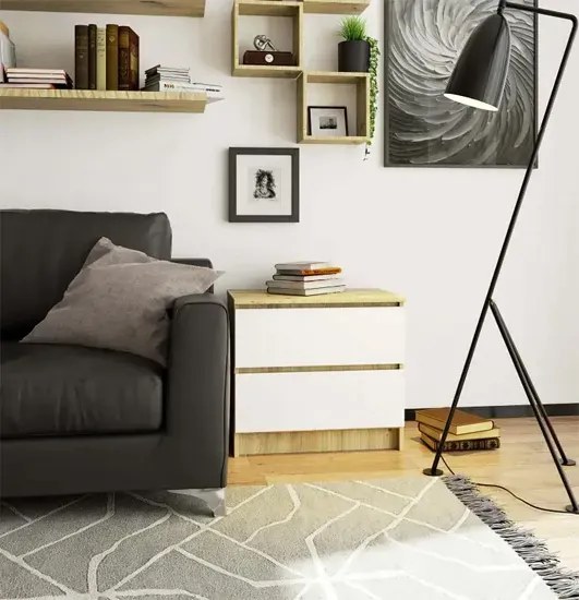 Niska komoda dąb artisan + biały M0-B63