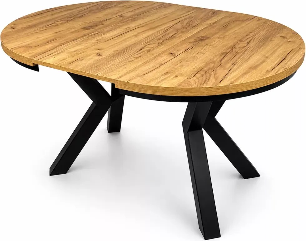 Nowoczesny stół okrągły Arela 100 cm rokładany z blatem laminowanym i czarnymi metalowymi nogami