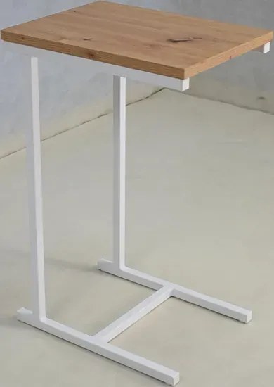 Skandynawski stolik boczny biały + dąb artisan - Liros 5X