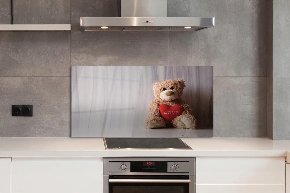 Szklany Panel Pluszowy Miś z Sercem