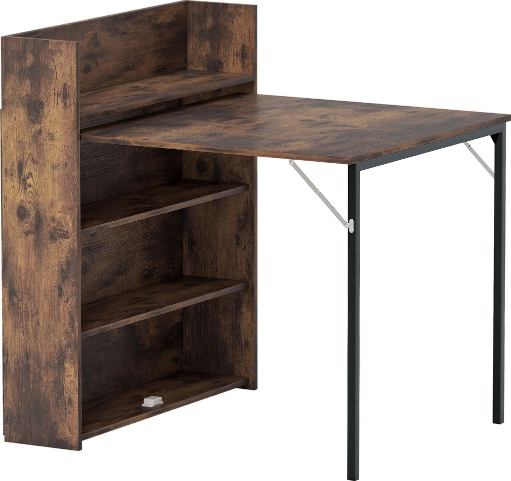 HOMCOM Składany stół z półką, design industrialny, oszczędzający miejsce, do małych pomieszczeń, 80x90x93cm, Rustikal-Braun