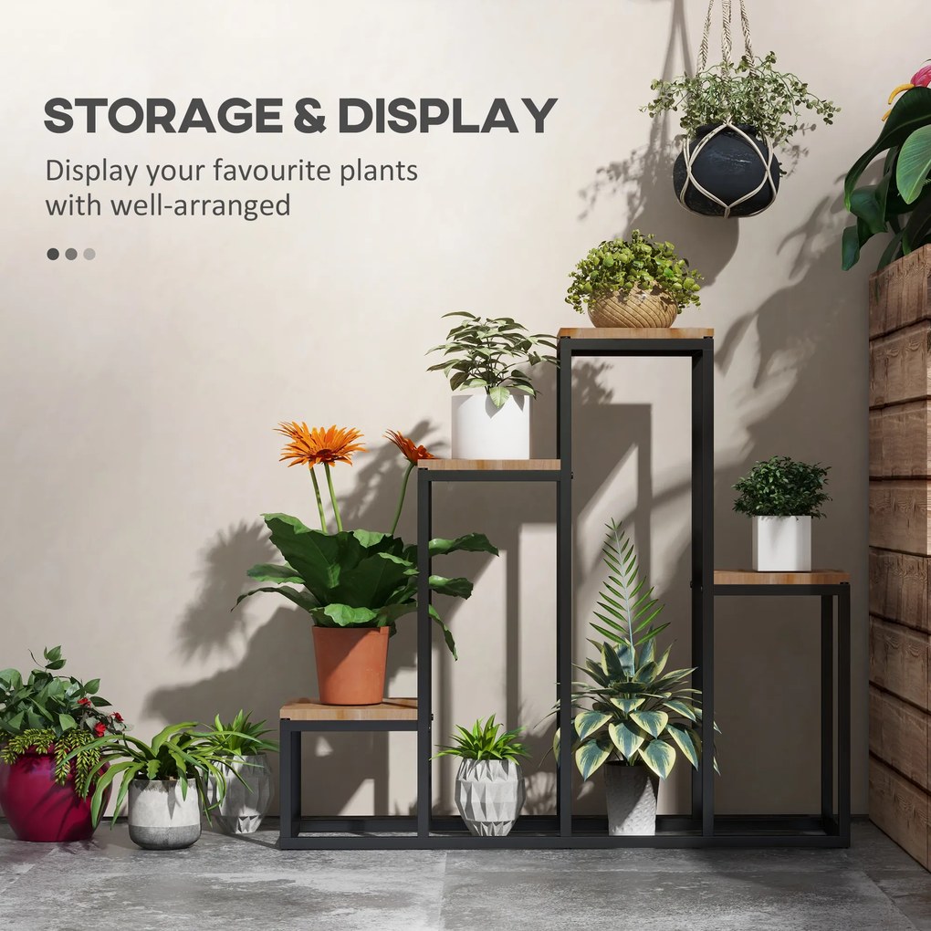 Outsunny Regał na kwiaty, 4 poziomy, wnętrze i zewnątrz, metalowa rama, 80 x 20 x 74 cm