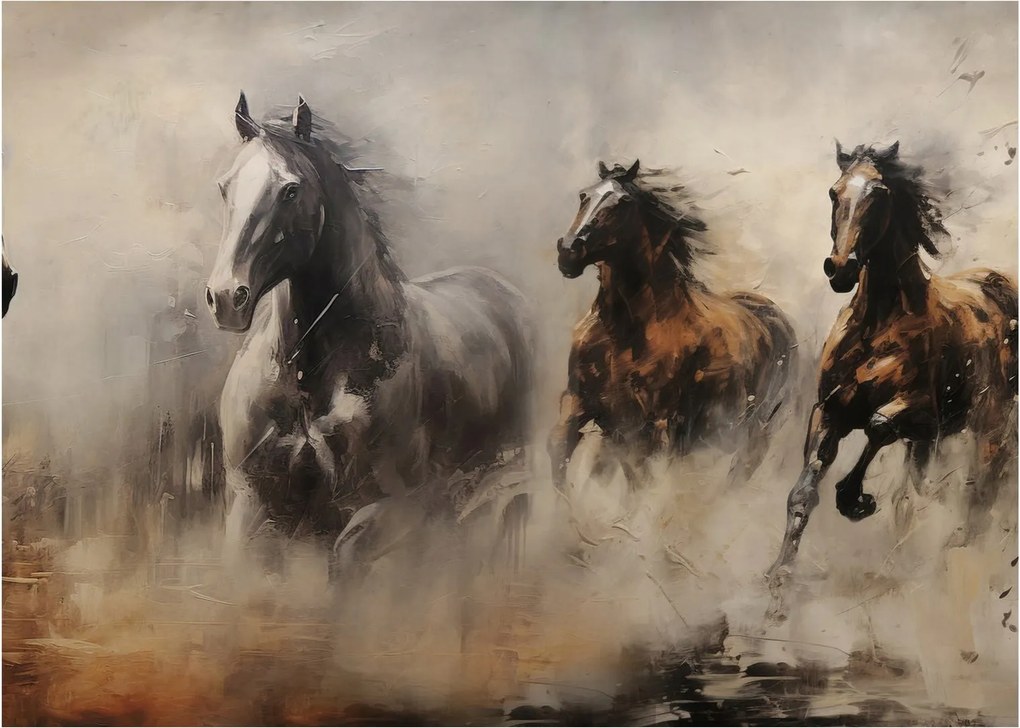 Obraz - Obraz olejny przedstawiający konie (70x50 cm)