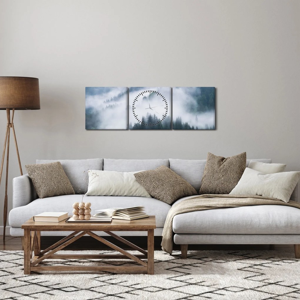 Obraz - Drzewa we mgle (z zegarem) (90x30 cm)