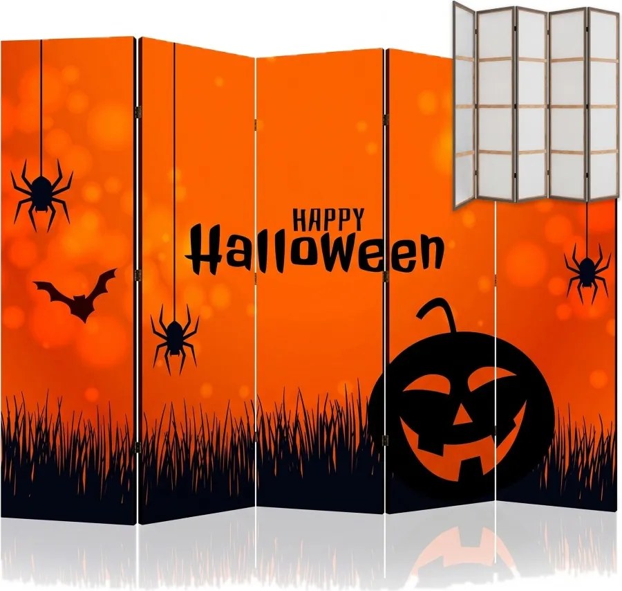 Parawan pokojowy 5-częściowy 225x172 Jednostronny dekoracyjny tematyczny świąteczny Czerwony Radosne Halloween