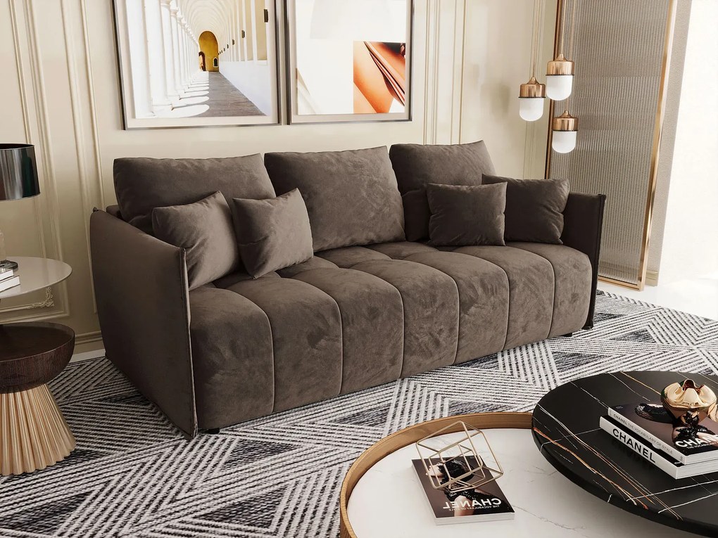 Brązowa welurowa sofa rozkładana W3-T93