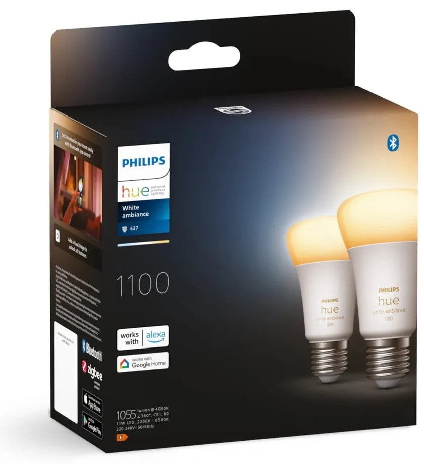 Inteligentne żarówki LED z gwintem E27, 11 W zestaw 2 szt. White ambiance – Philips Hue