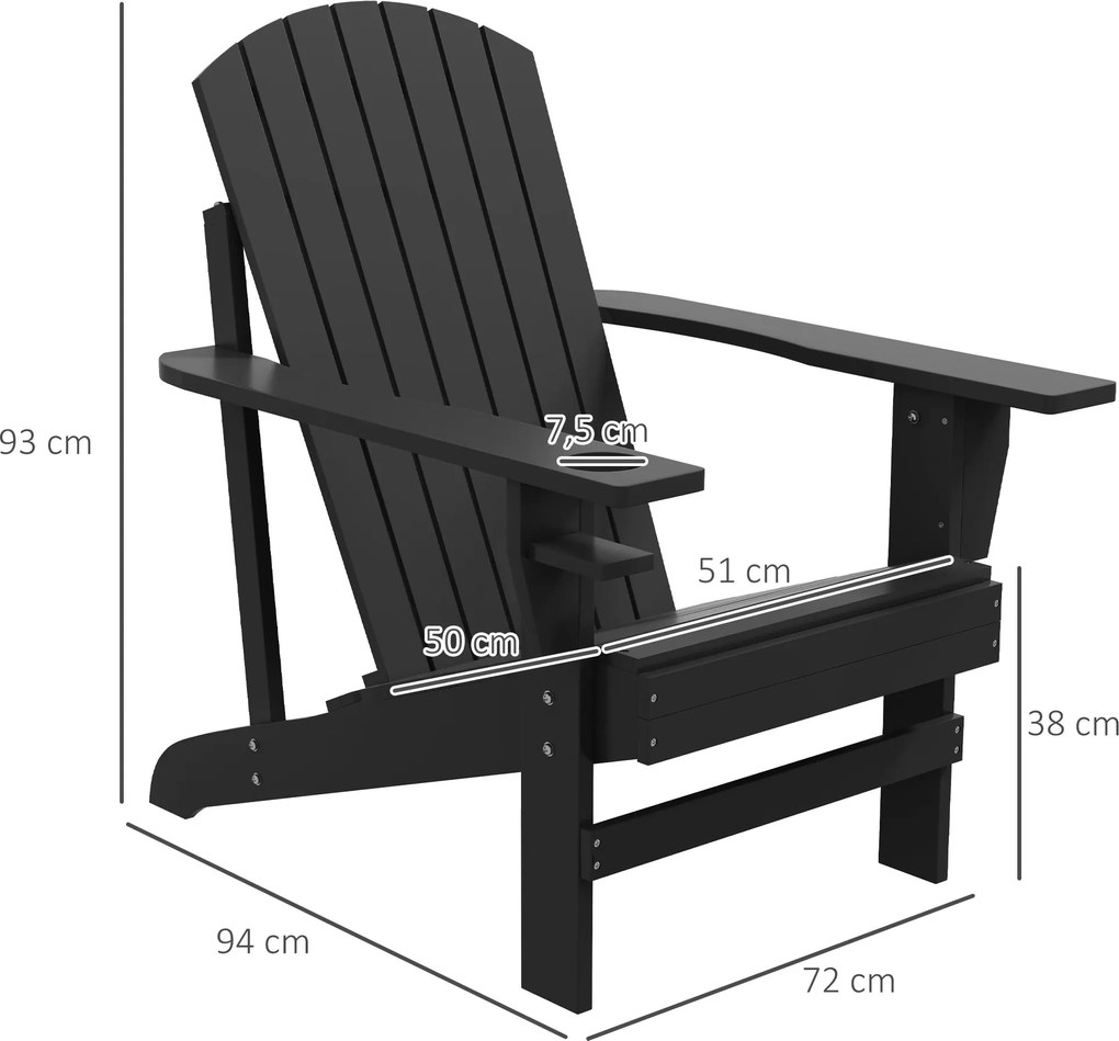 Outsunny Krzesło Leżak Ogrodowy Balkonowy z Uchwytem na Kubek Lite Drewno Czarne