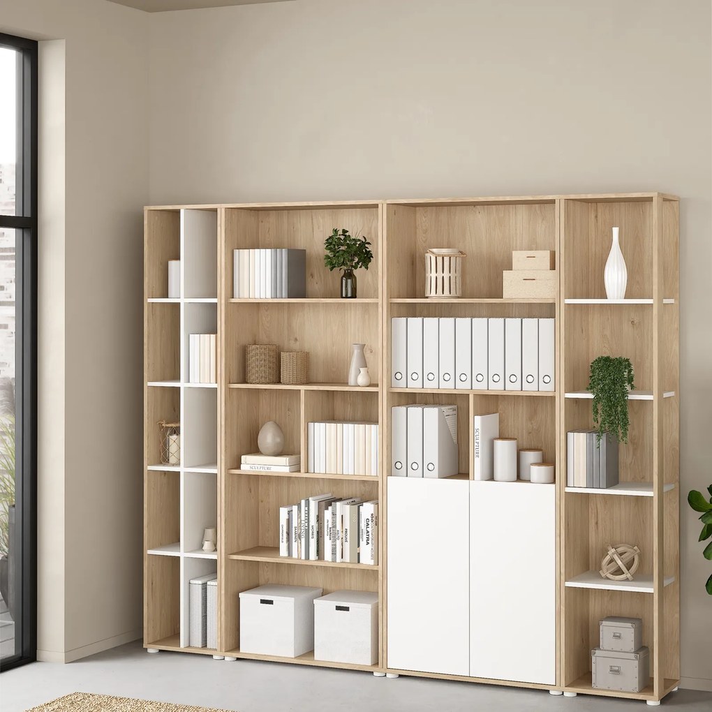 Wąski regał biurowy słupek 4 półki Sign 40 jackson hickory/biały mat