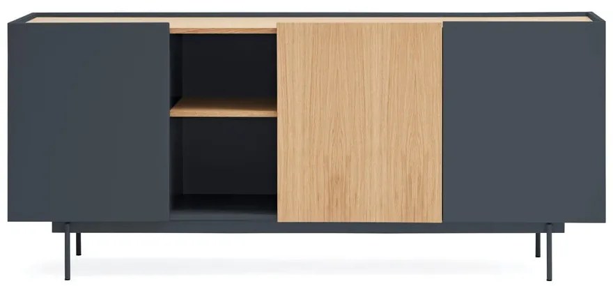 Antracytowo-naturalna niska komoda w dekorze dębu 180x78 cm Otto – Teulat