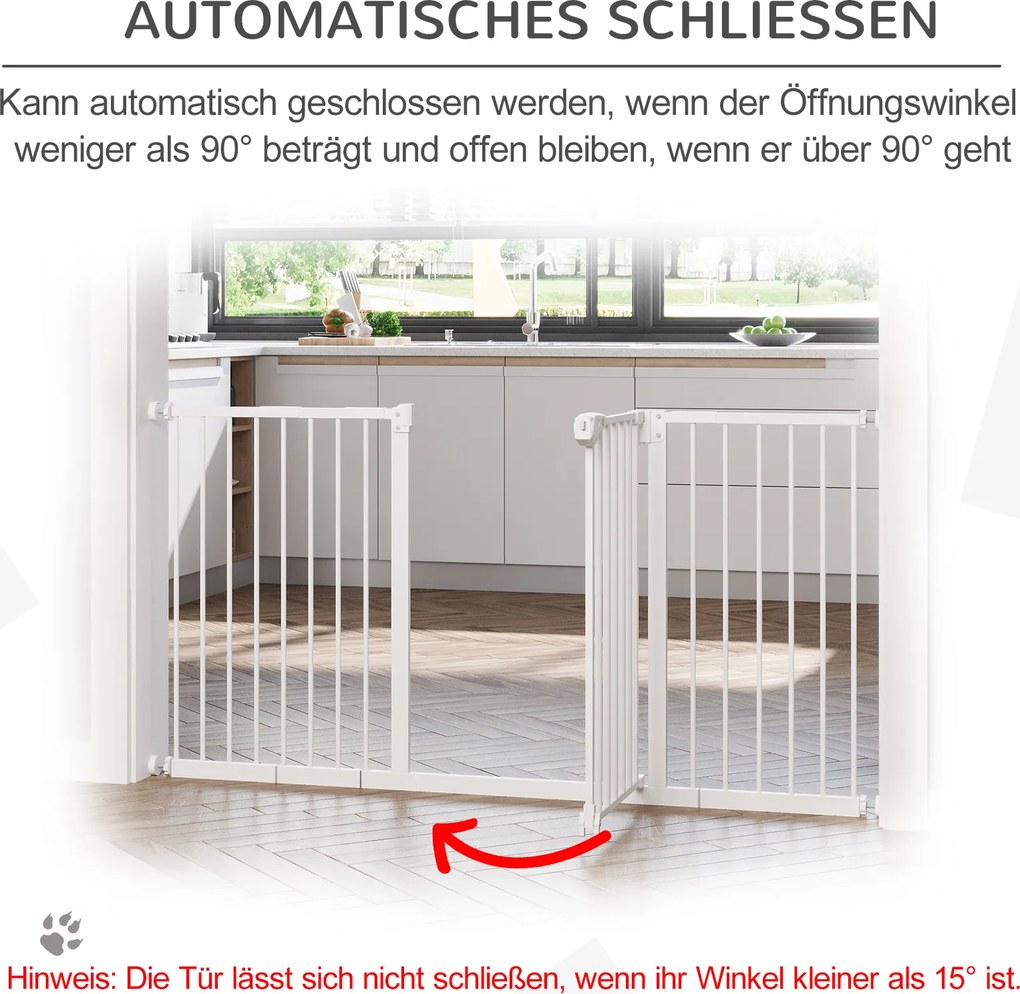 PawHut Bramka Ochronna dla Psów, Rozszerzalna, Montaż Na Zacisk, Metal, 136x76cm, Biały