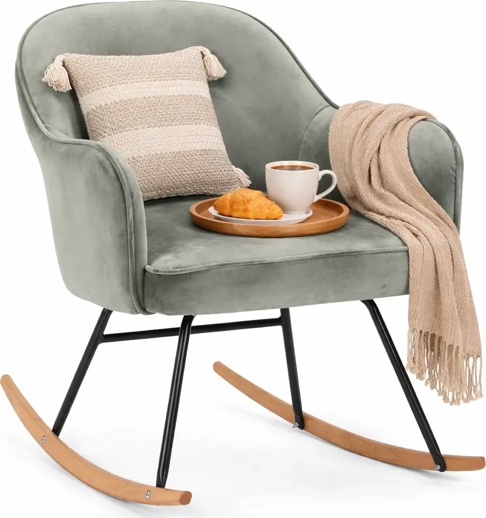 Szary aksamitny fotel bujany F4-R08