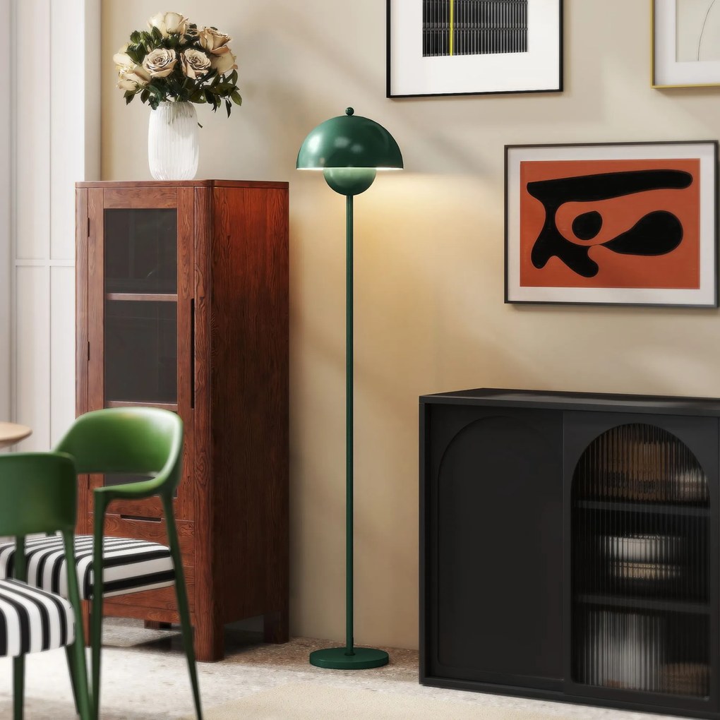 HOMCOM Lampa podłogowa, okrągły klosz, sterowanie nożne, długi kabel, elegancki design, stal, zielona