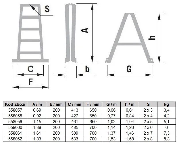 Aluminiowe stopnie dwustronne ALVE EUROSTYL ze stabilizatorem, 2x7 stopni, wysokość 1,46 m