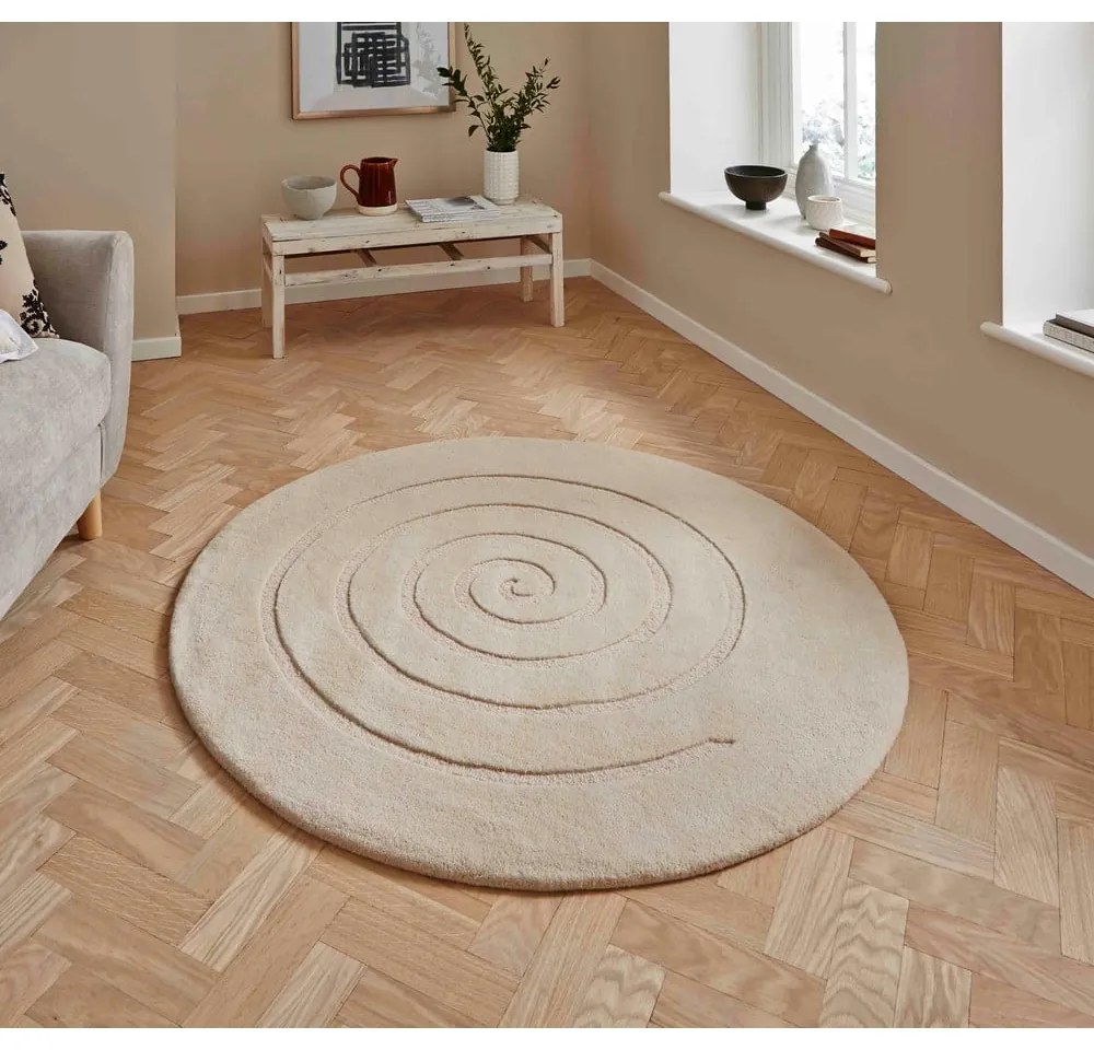 Kremowy wełniany dywan Think Rugs Spiral, ⌀ 140 cm