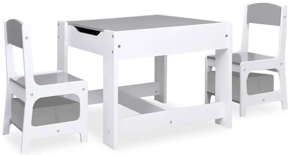 Szary wielofunkcyjny stolik z krzesłami dla dzieci F2-D90