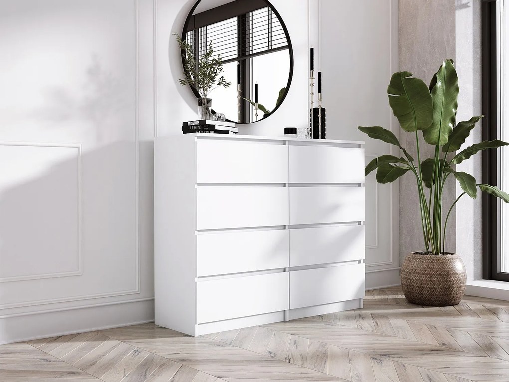 Komoda z 8 szufladami: Biała Matowa, 138 x 101 x 39 cm