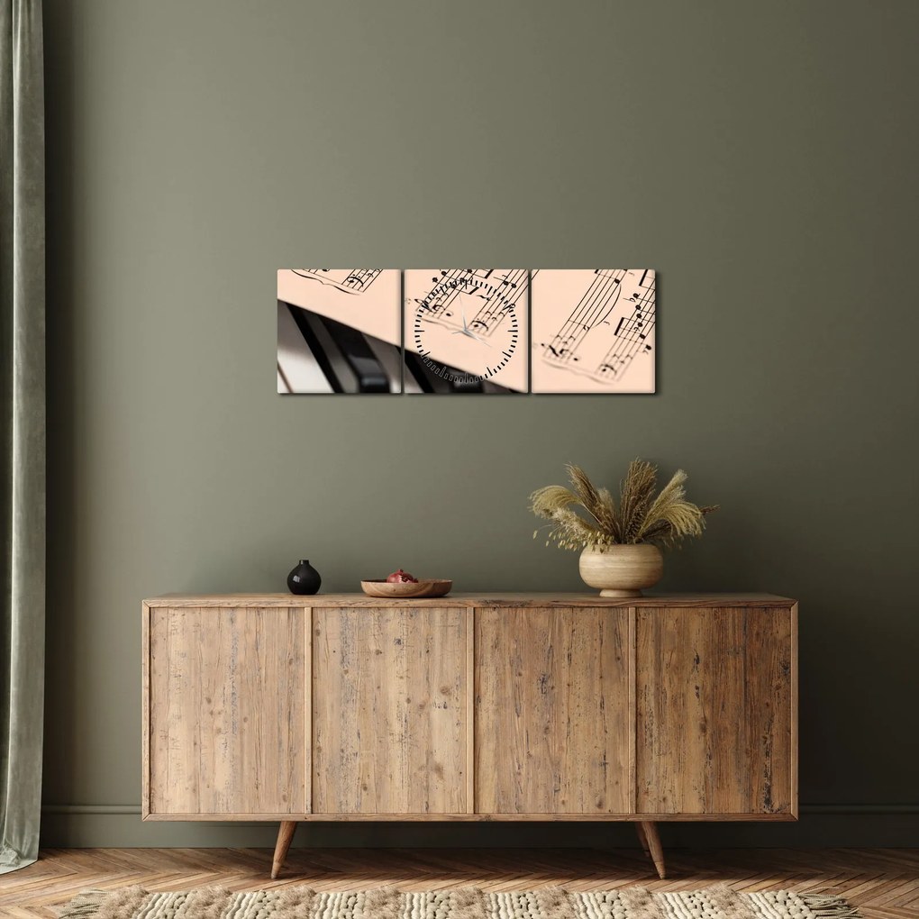 Obraz fortepianu z nutami (z zegarem) (90x30 cm)