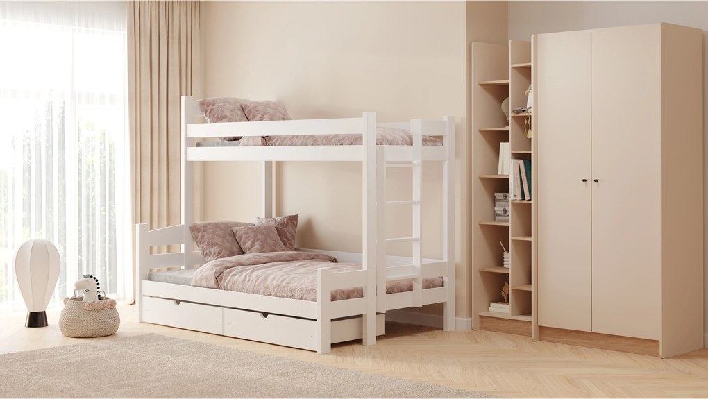 Łóżko piętrowe Lovic 80x200/140x200 z szufladami prawostronne - biały