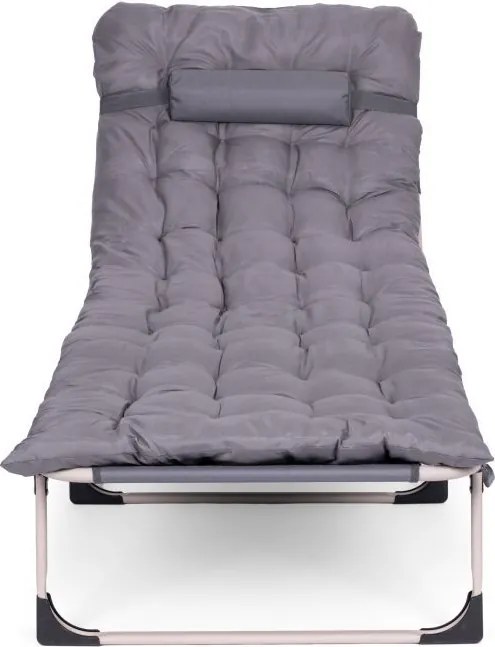 Składany leżak ogrodowy z poduszką i zagłówkiem Marbella, szary
