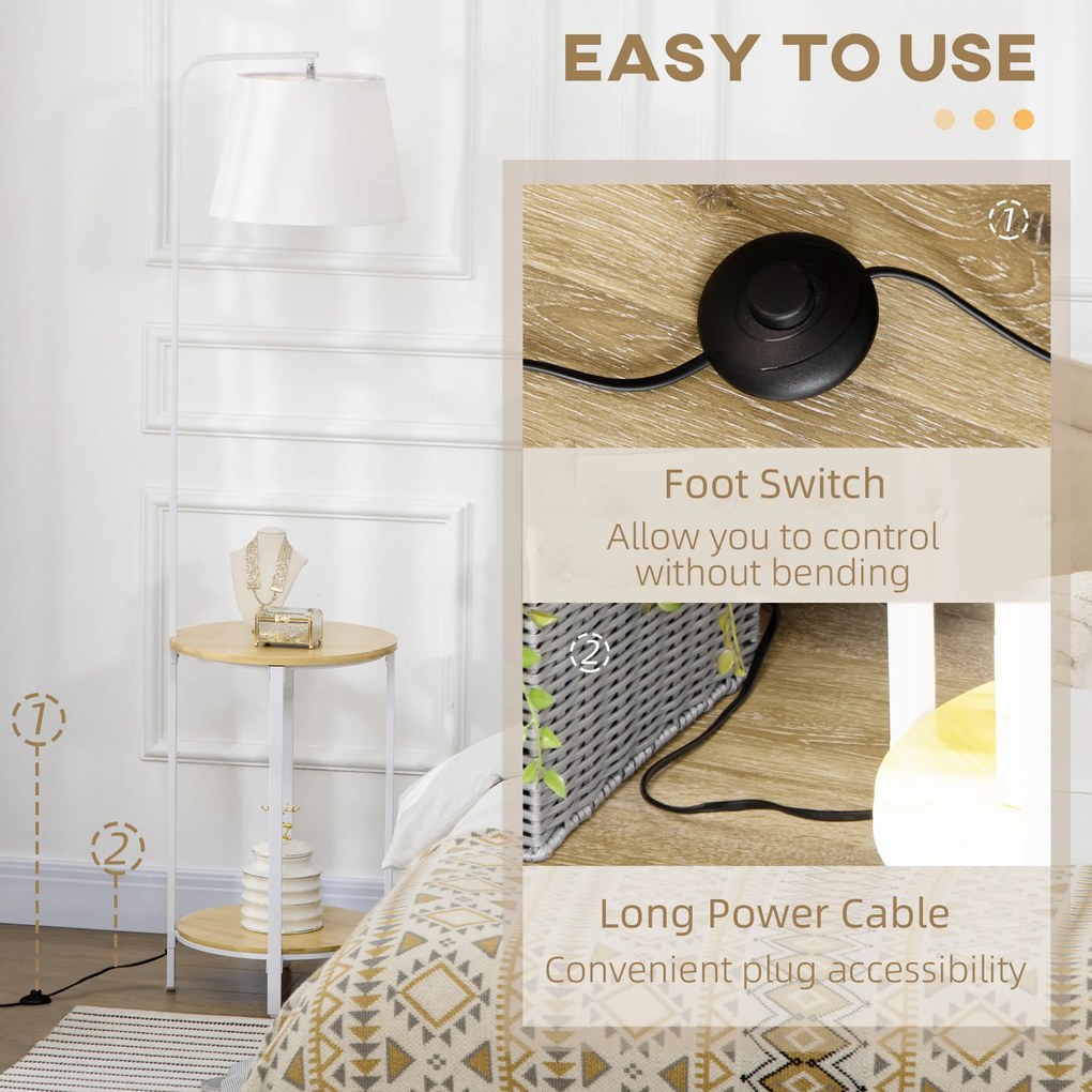 HOMCOM Lampa stojąca, lampa podłogowa z 2 półkami, 40 W lampa stojąca, lampa podłogowa, Biała | Aosom PL