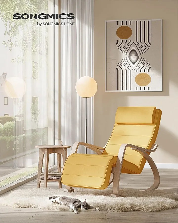 Fotel bujany 121,5x67x84 cm pastelowo żółty gięte drewno