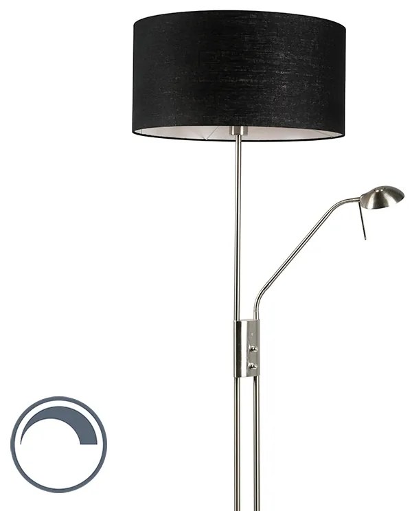 Lampa stojąca ze stali i czarna z regulowanym ramieniem do czytania - Luxor Nowoczesny Oswietlenie wewnetrzne