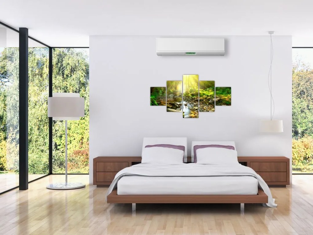 Obraz rzeki w zielonym lesie (125x70 cm)