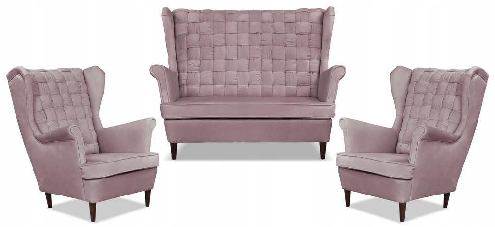 Zestaw wypoczynkowy Carol sofa fotele paski Family Meble różowy