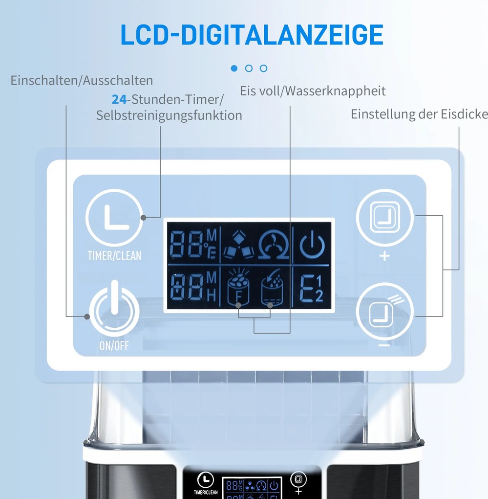 HOMCOM Maszyna do Lodu 20kg/24h Czarna 25,2x36x37,1cm | Aosom PL