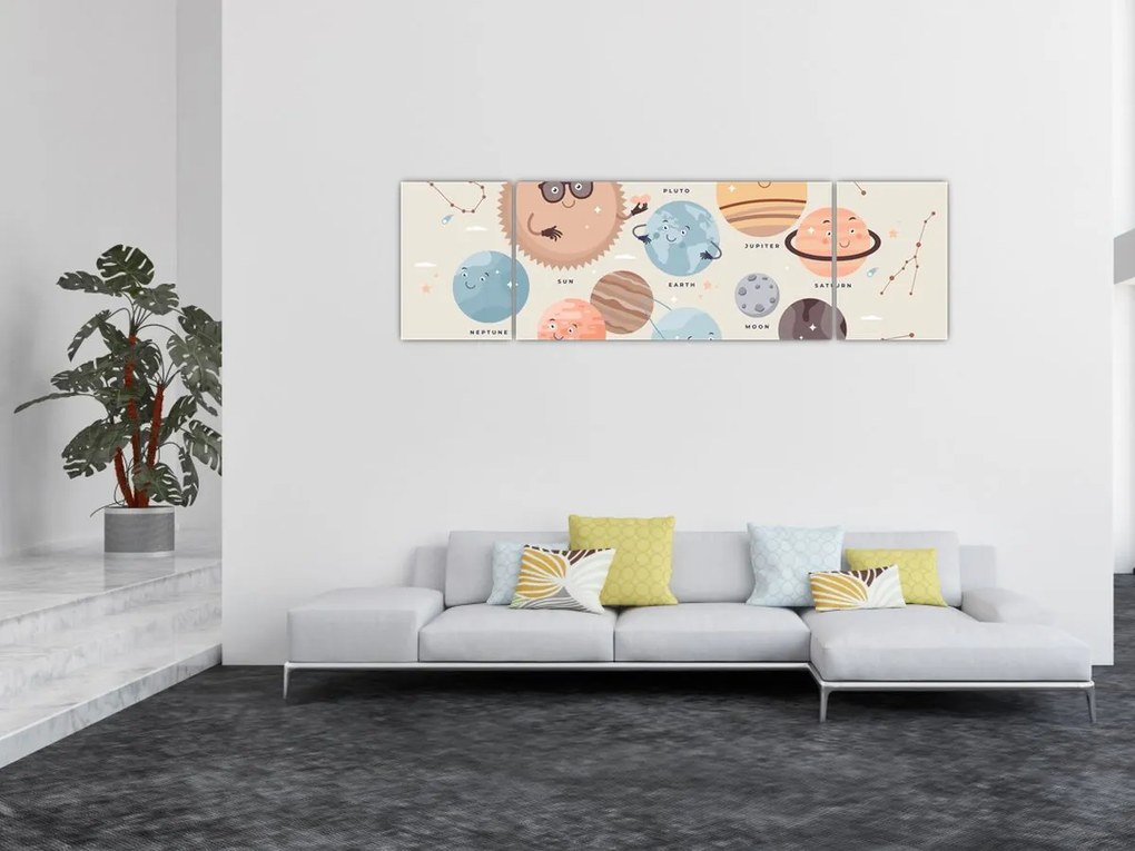 Obraz - Planety z nazwami (170x50 cm)