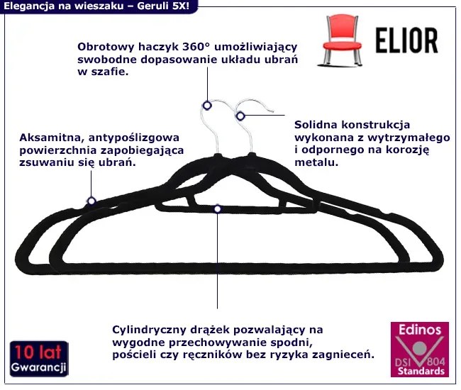 Czarny aksamitny komplet 100szt. wieszaków - Telafo 5X
